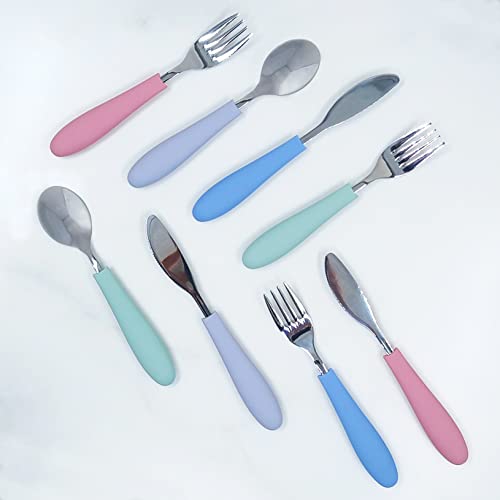 Elk and Friends Kids Silverware with Silicone Handle | Childrens Safe Flatware | Kids Utensils | Spoon + Fork + Knife set | 4 years+ | 6 Pieces