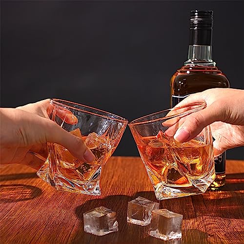 CUCUMI 4pcs 10oz Whiskey Rocks Glasses Old Fashioned Cocktail Glasses,Sphere Ice Molds, for Bourbon Scotch Drinking Bar Glassware Gifts