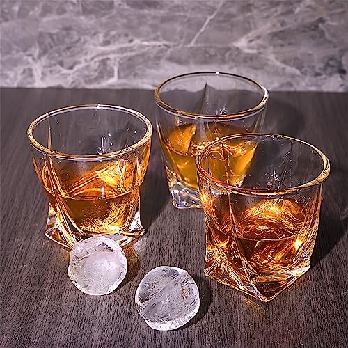 CUCUMI 4pcs 10oz Whiskey Rocks Glasses Old Fashioned Cocktail Glasses,Sphere Ice Molds, for Bourbon Scotch Drinking Bar Glassware Gifts