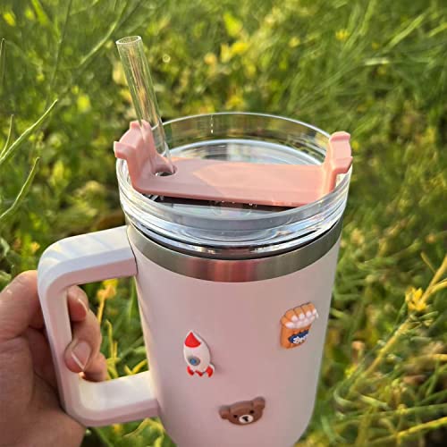 40 OZ Tumbler Lid Compatible for Stanley, Spill Proof Splash Resistant Tumbler Covers Fit for Stanley and More Coffee Mugs 2 pack (40 OZ, Pink)