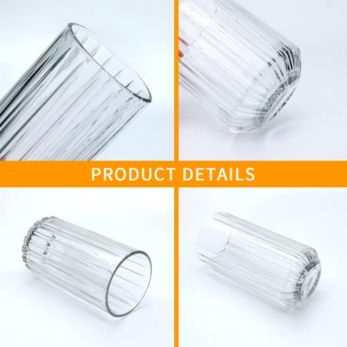 QAPPDA Highball Glasses Set of 12,Vintage Ribbed 13oz Drinking Glasses,Origami Style Glass Cups Everyday Glassware for Cocktail,Whiskey,Juice,Water