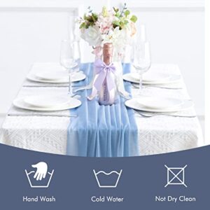 Fixwal Blue Chiffon Table Runner, 120 Inches Dusty Blue Elegant Sheer Wedding Table Runner, Romantic Table Decorations for Bridal Shower, Baby Shower, Birthday Party