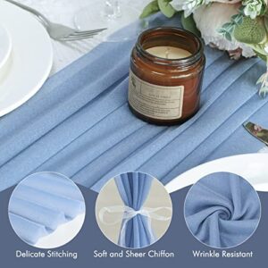 Fixwal Blue Chiffon Table Runner, 120 Inches Dusty Blue Elegant Sheer Wedding Table Runner, Romantic Table Decorations for Bridal Shower, Baby Shower, Birthday Party