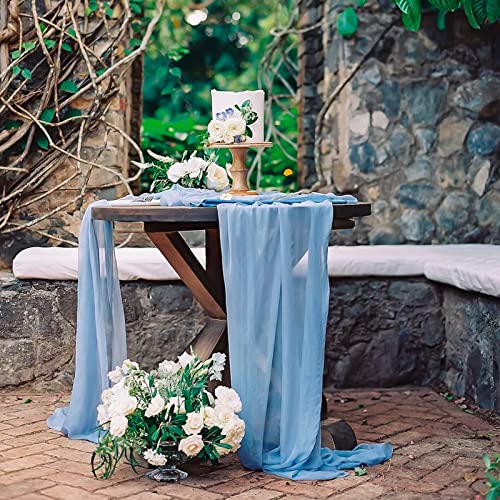 Fixwal Blue Chiffon Table Runner, 120 Inches Dusty Blue Elegant Sheer Wedding Table Runner, Romantic Table Decorations for Bridal Shower, Baby Shower, Birthday Party