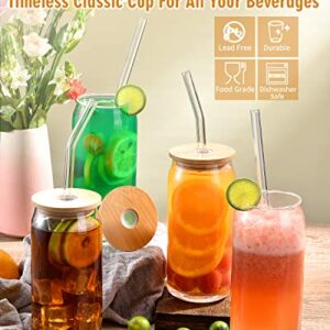 Rainforce 20 Oz Glass Cups With Lids And Straws, Beer Can Shaped Glass 12Pcs Set, Iced Coffee Cups, Glass Beer Can Cups, Drinking Glasses With Bamboo Lids, Beer Glasses, Cute Tumbler Glass Cups