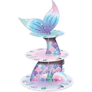 3 Tier Mermaid Cupcake Stand Party Decorations Mermaid Theme Cupcake Holder Mermaids Baby Shower Cake Holder Mermaid Birthday Dessert Stand for Mermaids Ocean Under The Sea Party Supplies