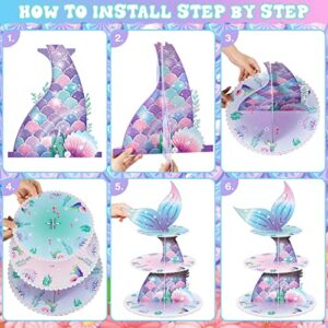 3 Tier Mermaid Cupcake Stand Party Decorations Mermaid Theme Cupcake Holder Mermaids Baby Shower Cake Holder Mermaid Birthday Dessert Stand for Mermaids Ocean Under The Sea Party Supplies