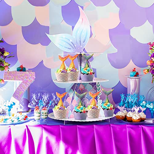 3 Tier Mermaid Cupcake Stand Party Decorations Mermaid Theme Cupcake Holder Mermaids Baby Shower Cake Holder Mermaid Birthday Dessert Stand for Mermaids Ocean Under The Sea Party Supplies