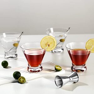 VENVENWEAVS Martini Glasses Set of 4,Hand-blown Stemless Crystal Martini Glasses And Bar Jigger in Gift Box,Cocktail Glasses for Cosmopolitan,Manhattan,Gimlet,Martini,Cocktail Party