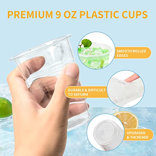 YEEHAW 500 Pack - 9 oz Plastic Cups, Disposable Clear Plastic Cups, Cold Party Drinking Cups, Transparent Plastic Cups Bulk, Disposable Cups for Wedding,Thanksgiving, Christmas Party