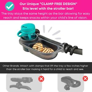 Universal Stroller Snack Tray | Silicone Flexible Arms Grip Stroller Bar and Stays in Place | Stroller Tray Attachment with Cup Holder for Sippy Cup Baby Bottle, Snacks | Stroller Accessories Swanoo