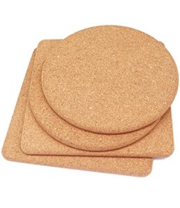 cork trivet, high density fine particle thick cork trivets for hot dishes, 8 inch heat resistant cork coaster, cork placemats cork hot pads for hot pots and pans, 4 pcs