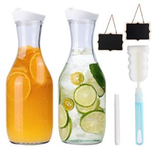 cucumi 2pcs 50oz glass carafe with lids, 1.5 liter glass water pitcher juice containers beverage jugs for mimosa bar, brunch, cold beverage