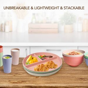 greenandlife 9 Inch (4PCS) Unbreakable Divided Plates for Kids Adults, Dishwasher & Microwave Safe Compartment Plates, Lightweight Reusable Plastic Portion Control Plates, BPA Free and Healthy