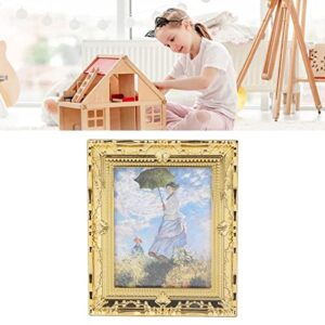 CUTULAMO Miniatures Oil Painting, Exquisite Acrylic Beautiful Miniatures Art Painting High Light Transmission for Girls for 1:12 Miniature Doll House(Umbrella Girl)