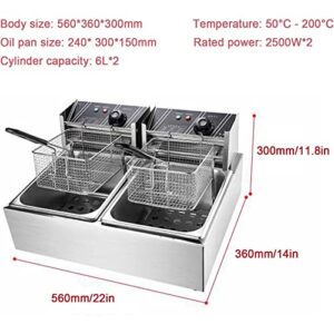 12L Electric Deep Fryer Commercial Dual Tanks Fryers 2500W Stainless Steel Countertop Oil Fryer, Commercial Restaurant, Fast Food Restaurant