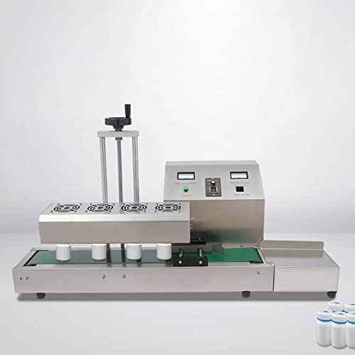 DNYSYSJ Continuous Automatic Horizontal Sealing Machine with Pure Copper Motor Sealing Stainless Steel Cup Sealing Machine with Adjustable Lifting Hand-wheel & Guide Rail LX6000A 15-80mm Silver Bottle Cap Sealer Machine Suitable for Sealing