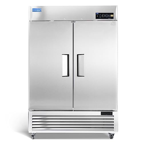 ICECASA 54"W Commercial Freezer Reach-in 49 Cu.ft 2 Solid Door Stainless Steel Commercial Freezer Fan Cooling for Restuarant, Bar, Shop, etc