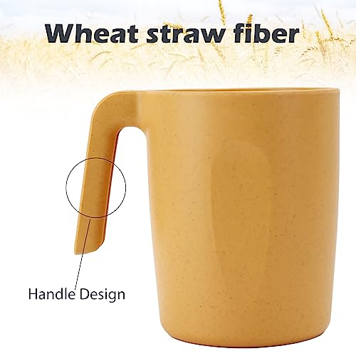 PYRMONT Wheat Straw Cups-Mug Set of 6,Reusable Plastic Coffee Mug,Tea Cup with Handles,16 oz Mug Set for Coffee,Camping,Wine,Unbreakable Drinking Glasses Stackable,BPA-Free,Dishwasher & Microwave Safe