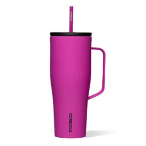 corkcicle tumbler with straw,lid, and handle, reusable water bottle, triple insulated stainless steel travel mug, bpa free, keeps beverages cold for 12 hours and hot for 5 hours, berry punch, 30 oz