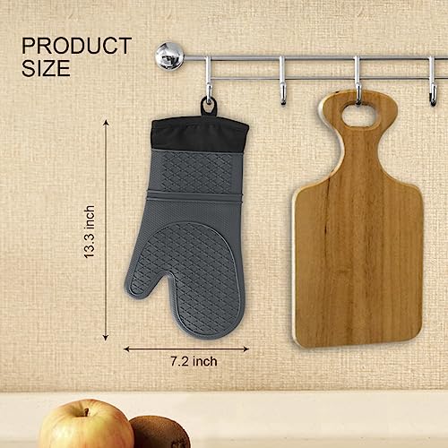 Hvalucen 2Pcs Silicone Oven Mitts Waterproof and Non-Slip Temperature Resistant to 500°F 13 inches Grey