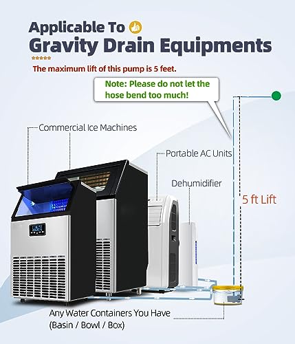 MSELTOS Drain Pump for Commercial Ice Maker, 5 ft Lift, 55 GPH Removable Condensate Pump for Portable AC Unit, Air Conditioner, Dehumidifier, Ice Machine, 110V ~ 240V, Automatic Submersible Water Pump