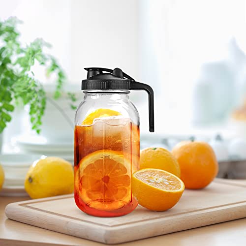 Half Gallon Mason Jar Pitcher, 64 oz Sun Tea Jar Large Wide Mouth Mason Jar Pitcher with Airtight Lid,2 Quart Glass Pitcher for Lemonade,Coffee,Ice Tea Pitcher for Fridge