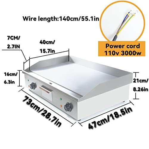 NJTFHU 29"commercial griddle, 110V 3000W electric griddle, non-stick electric flat top grill, plancha para cocinar commercial cooking equipment countertop griddle commercial electric griddle