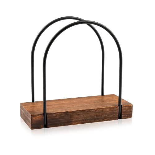 Modern Wooden Napkin Holder for Table with Black Steel Wire-Farmhouse Napkins Holder-Napkin Holders for Kitchen & Dining Tables