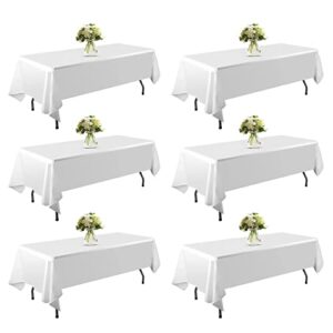 platolpro 6 pack white table cloth rectangle table 60 x102 inch white table cloths for parties 6 foot manteles de mesa de tela para fiestas ideal for wedding receptions, parties.（white, 6 pack）