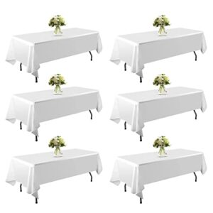 PlatolPro 6 Pack White Table Cloth Rectangle Table 60 X102 Inch White Table Cloths for Parties 6 Foot Manteles De Mesa De Tela para Fiestas Ideal for Wedding Receptions, Parties.（White, 6 Pack）