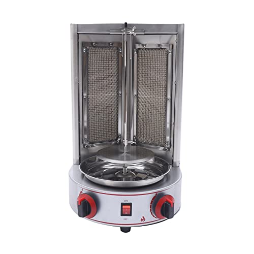 Commercial Vertical Gas Broiler Machine Kebab Gyro Grill Machine Rotisserie with 2 Burner for Home Restaurant Kitchen 3000W 110V