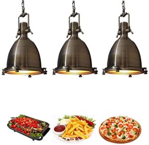 buffet restaurant heat lamp food warmer, kitchen chandelier for hot hot hot pizza and fried pizza and commercial thick stainless steel food storage heating lamp, 3 packs (color : brown)