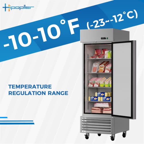 HIPOPLLER 27" W Commercial Stainless Steel Freezer, Single Door 25 cu. ft. Reach In Freezer with 4 Shelves and LED Light, 115v for Commercial Kitchen, Restuarant, Bar, Shop, etc