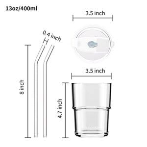 BLUEPOLAR 13oz/400ml Glass Water Tumbler with Straw and Lid Sealed Carry On Thick Wall Iced Coffee Cup Glass Cup for Water, Iced Tea Fruit Juice Etc(Aurora White