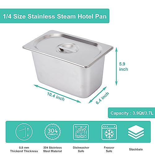 8 Pack Hotel Pans 1/4 Size Steam Table Pan with Lid,Commercial Stainless Steel Pan, Catering Food Pan for Food Warmer Party Restaurant Catering Supplies Restaurants