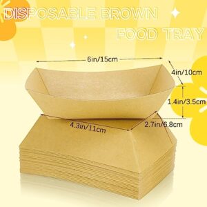 Cmkura 150 Pack Kraft Food Trays, 2 LB Paper Food Boats, Disposable Brown Paperboard Serving Baskets for Grease Resistant Fast Food, Hot Dog Nacho and Party Snack Holder