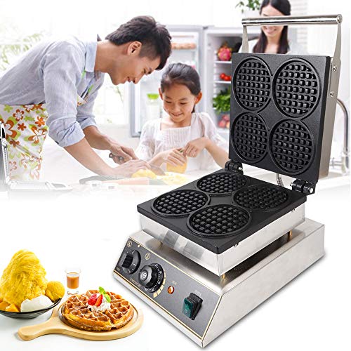 Gagalayong Commercial Waffle Maker, 4 Grids Round Belgian Double Side Waffle Baker Machine, Electric Round Waffle Baker Machine for Bakery, Restaurant, Snack Bar, Home