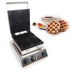 Gagalayong Commercial Waffle Maker, 4 Grids Round Belgian Double Side Waffle Baker Machine, Electric Round Waffle Baker Machine for Bakery, Restaurant, Snack Bar, Home