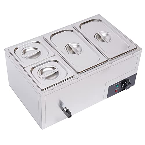 PIAOCAIYIN Food Warmer, 4-Pan Commercial Buffet Food Warmer, Stainless Steel Container Temperature Control Commercial Food Warmer, Silver Electric Food Soup Warmer, Food Warmers for Home, Catering