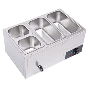 PIAOCAIYIN Food Warmer, 4-Pan Commercial Buffet Food Warmer, Stainless Steel Container Temperature Control Commercial Food Warmer, Silver Electric Food Soup Warmer, Food Warmers for Home, Catering