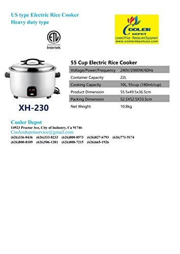 Commercial rice cooker 30 Cups Uncooked Rice Large Capacity, keep warm mode, NSF certified for restaurant, 110V, nonstick inner pot White xh-219
