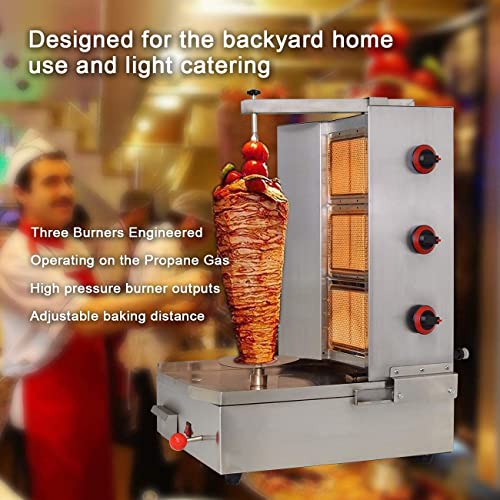 NJTFHU 3 Burners Shawarma Machine Commercial Chicken Shawarma Machine Gyro Grill Rotating Kebab Machine for Commercial Kitchen Use, Silver