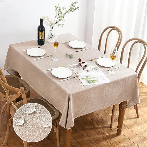 AUSSPVOCT Linen Textured Tablecloth Rectangle 52x70 Water Resistant Spill-Proof Wipeable Table Cloth Wrinkle Free Table Covers for Dining, Farmhouse, Outdoor, Kitchen, Banquet