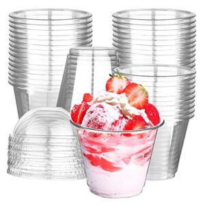 giwrmu 9 oz clear plastic cups, ice cream cups with dome lids,pet plastic disposable drinking cups, transparent party cups perfect for picnic, bbq,party, travel and events(50 count)