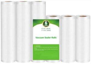 vacuum sealer bags rolls 8"x20'(3rolls) and 11"x20' (3rolls) 6 pack bpa free commercial grade heavy duty sealer bags for storage, meal preparation