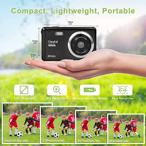 Digital Camera, 20MP Digital Point and Shoot, 1080P FHD Kids Camera with 8X Digital Zoom, 2.8 Inch LCD Screen Rechargeable Compact Camera Vlogging Camera for Kids Teens Girls Boys (Black)