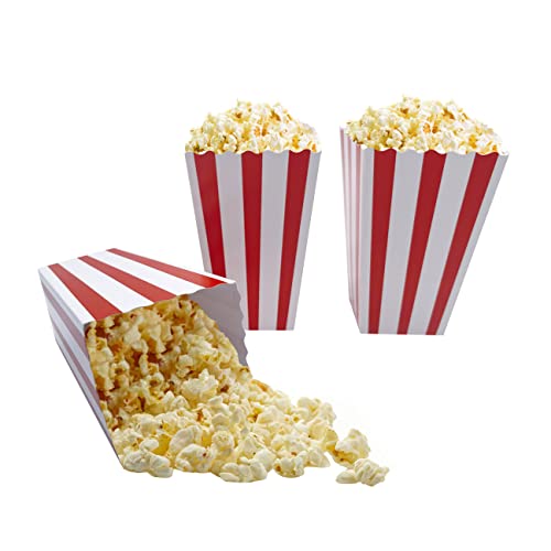 Jaojaopn Striped Popcorn Containers, 4.5 x 2.75 Mini Popcorn Boxes Snack Container Set for Movie Night or Various Party Themes. 50 pcs (red and white)