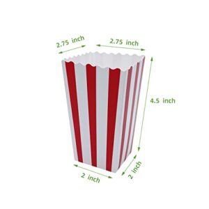 Jaojaopn Striped Popcorn Containers, 4.5 x 2.75 Mini Popcorn Boxes Snack Container Set for Movie Night or Various Party Themes. 50 pcs (red and white)
