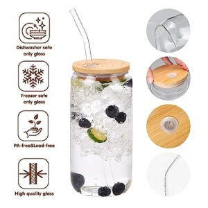 Moretoes 4pcs 20oz Glass Cups with Lids and Straws, Glass Iced Coffee Cups Drinking Glasses Set, Cute Tumbler Cup Boba Bottle for Jumbo Smoothie, Bubble